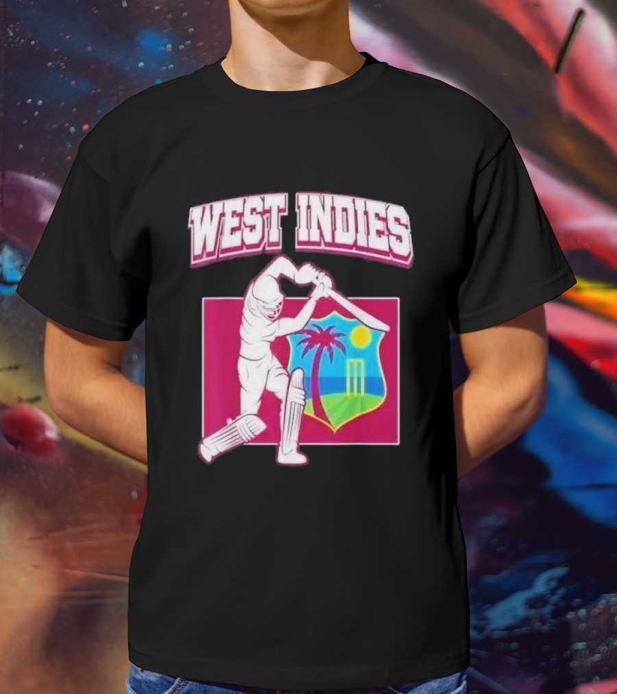 WEST INDIES CRICKET WINDIES LOGO BATSMAN PALM TREE STUMPS SUN CREST T-Shirt