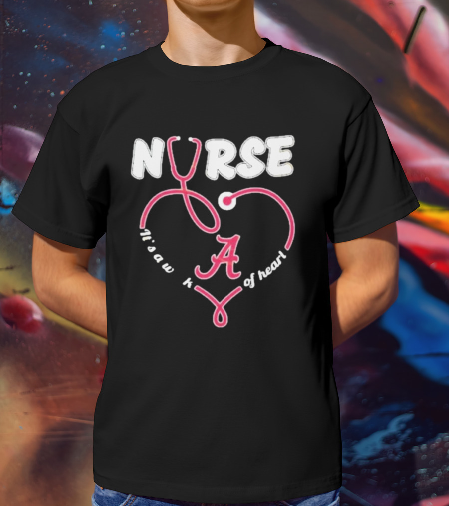 Alabama Crimson Tide Nurse Stethoscope A Work Of Heart T-Shirt