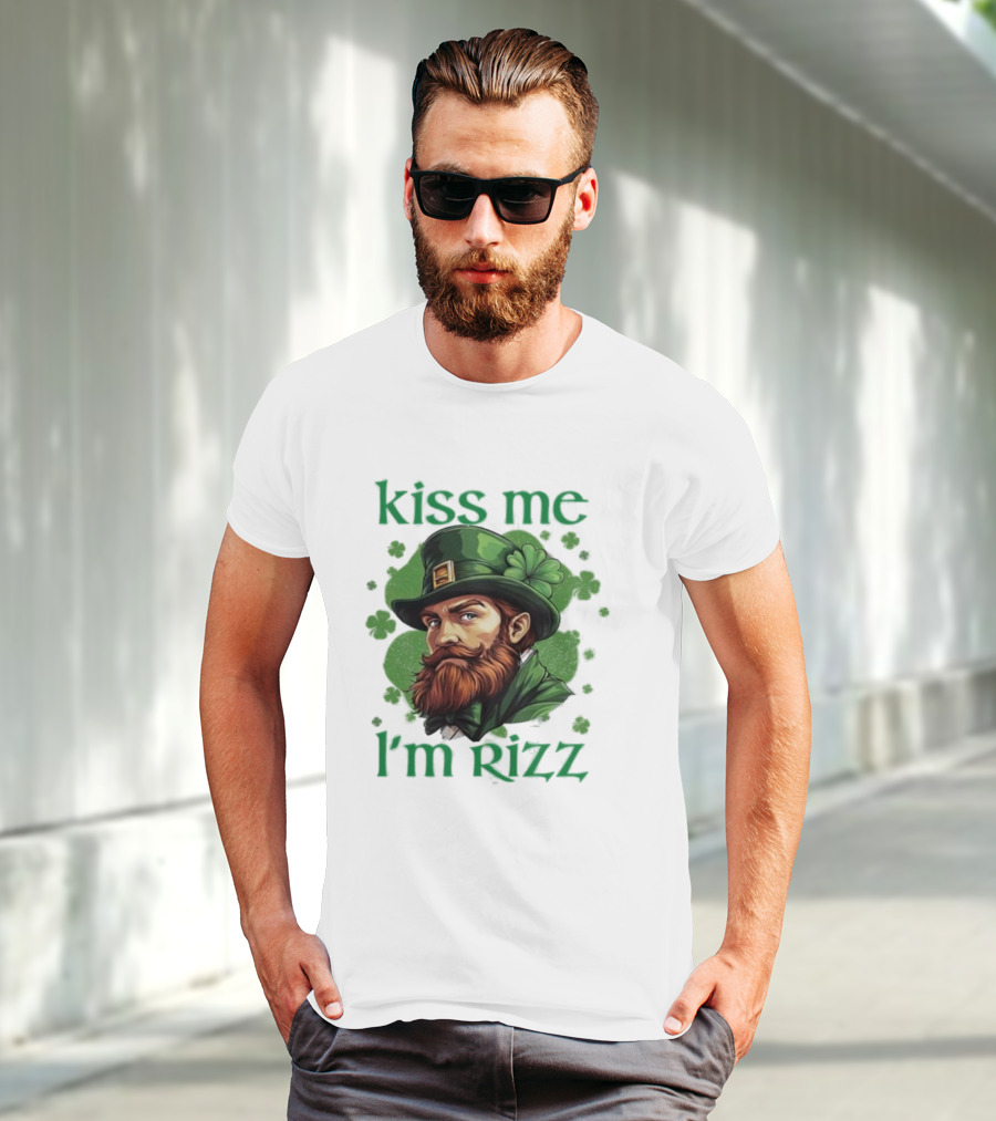 Kiss Me I'm Rizz St Patrick's Day Leprechaun Hat Shamrocks T-Shirt