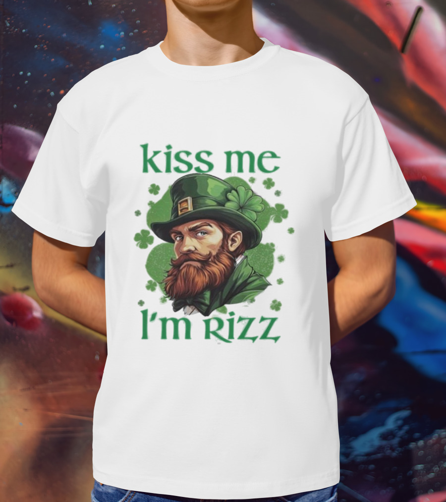 Kiss Me I'm Rizz St Patrick's Day Leprechaun Hat Shamrocks T-Shirt