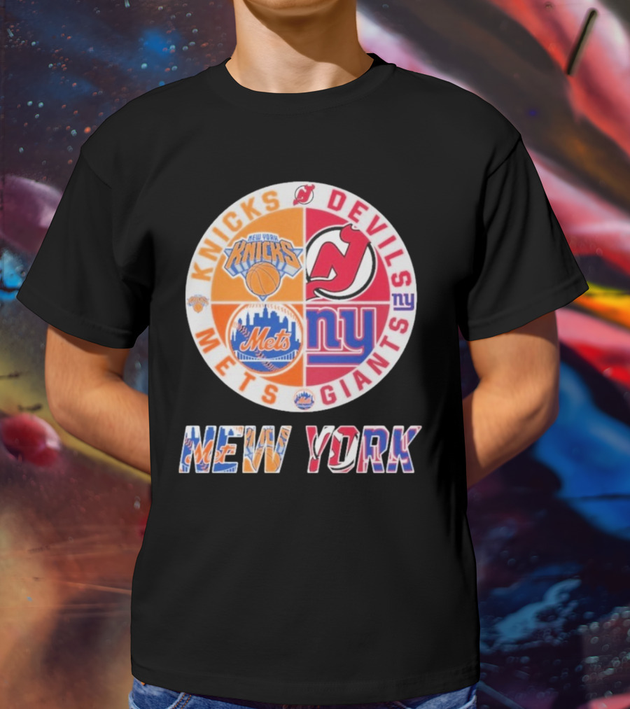 New York Knicks Mets Giants New Jersey Devils Basketball Baseball Football Hockey T-Shirt