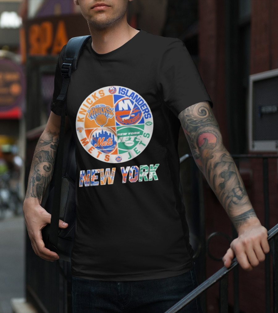Knicks Islanders Mets Jets New York Sports Team Collaboration T-Shirt