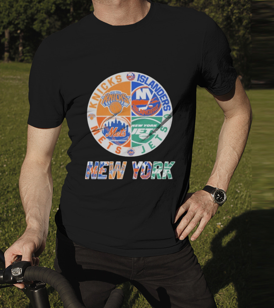 Knicks Islanders Mets Jets New York Sports Team Collaboration T-Shirt
