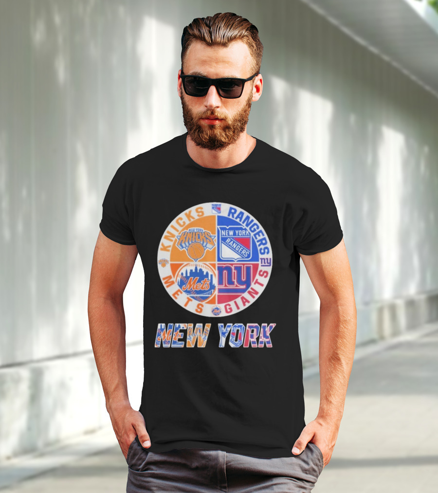 New York Knicks Rangers Mets Giants Mashup T-Shirt
