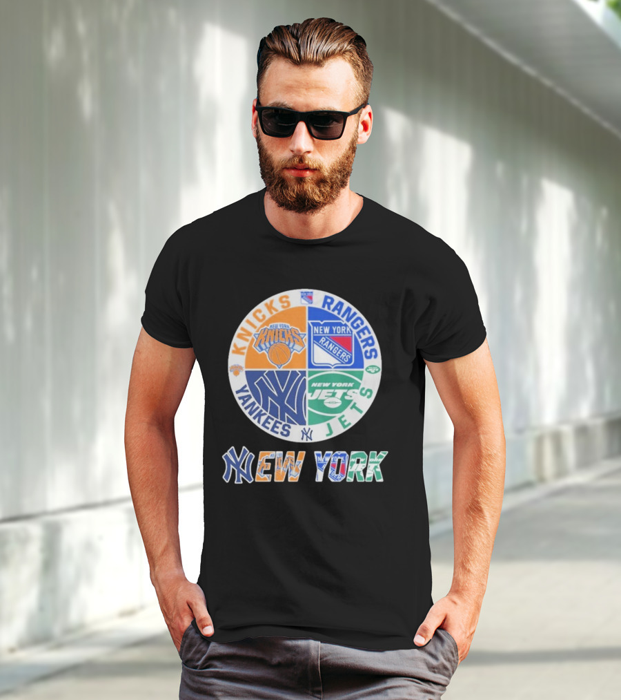 New York Knicks Rangers Yankees Jets Circle T-Shirt
