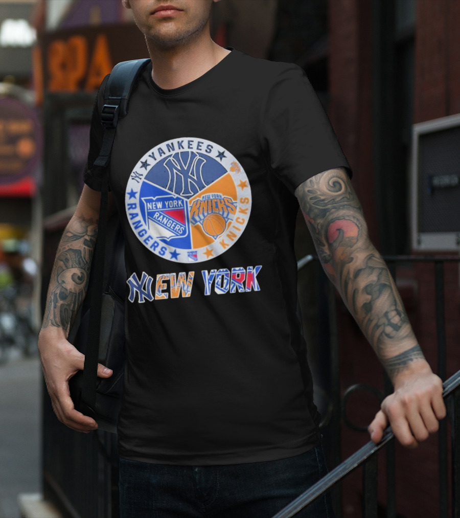 Yankees Rangers Knicks New York Sports Collaboration T-Shirt