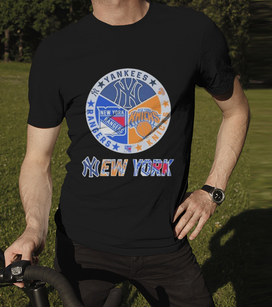 Yankees Rangers Knicks New York Sports Collaboration T-Shirt