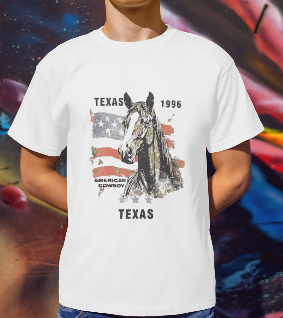 Texas 1996 American Cowboy Horse With Stars And Stripes Flag T-Shirt