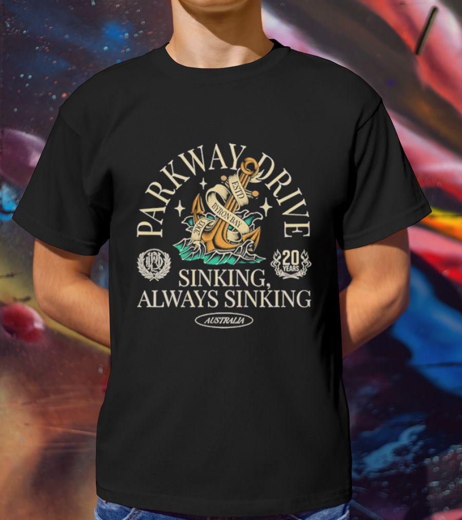 Parkway Drive Byron Bay Sinking Always Sinking Anchor 20 Years Australia T-Shirt