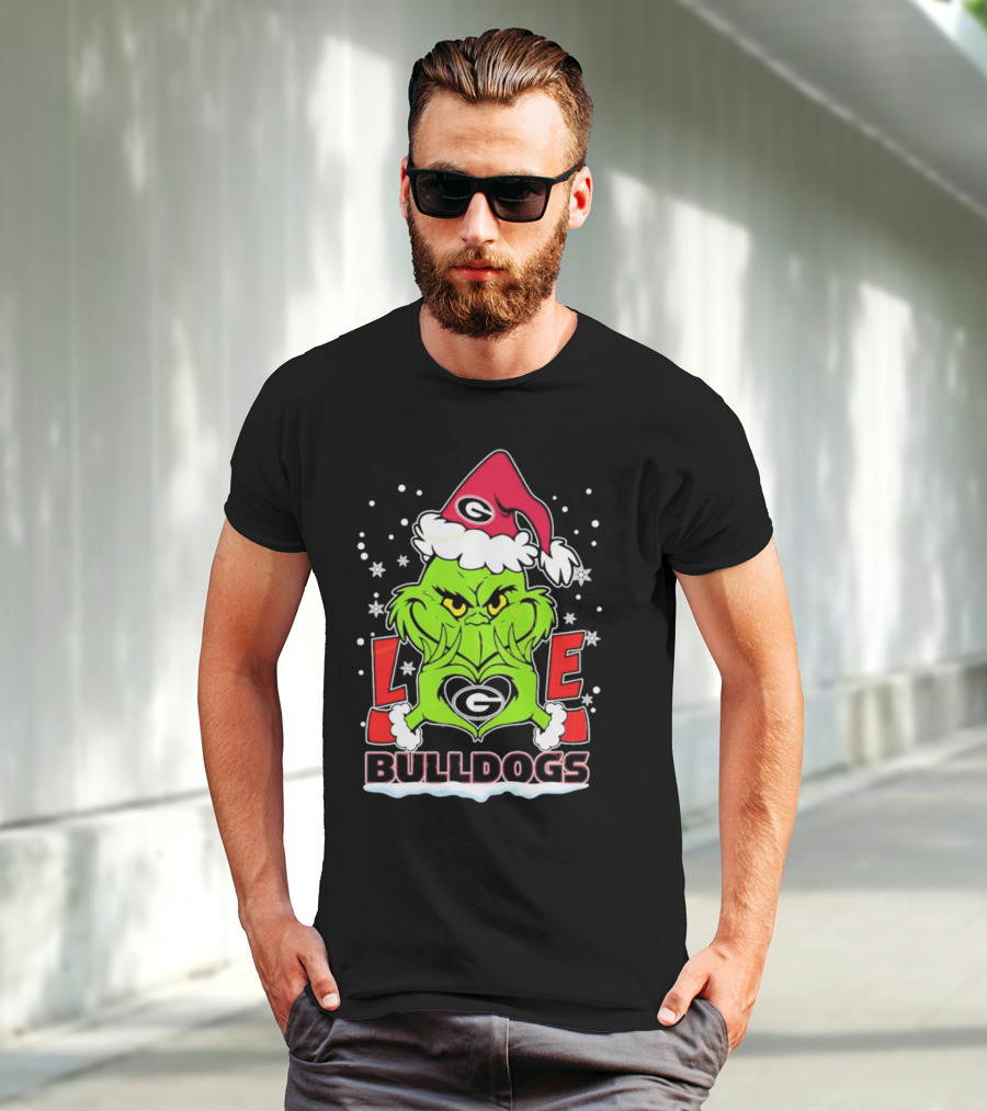 Grinch Santa Hat Georgia Bulldogs Love Christmas T-Shirt