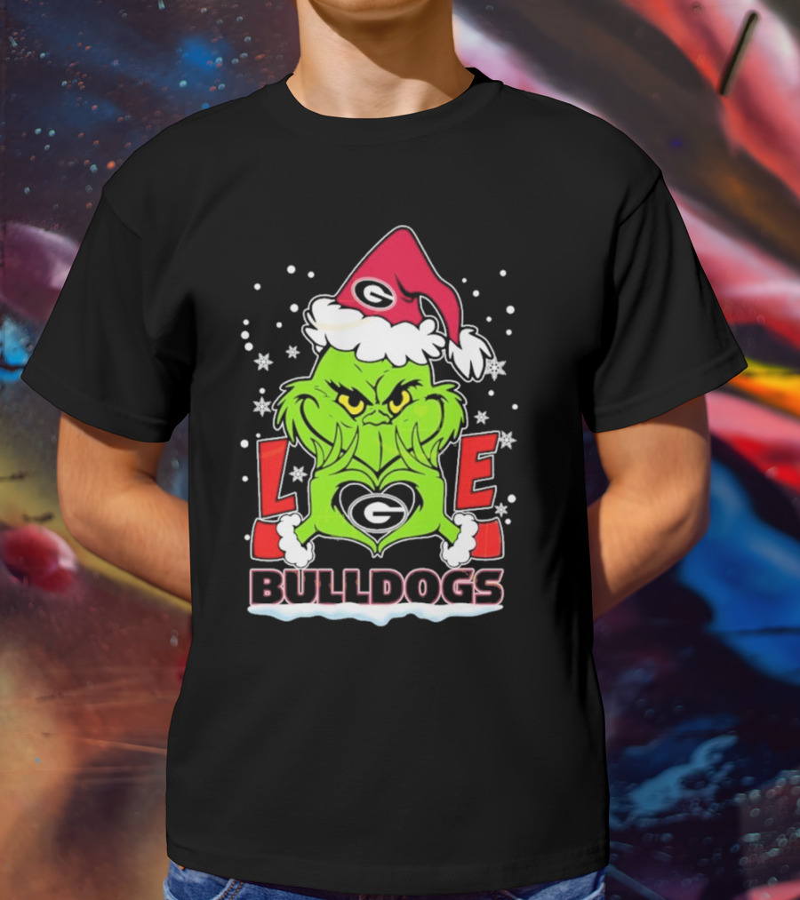 Grinch Santa Hat Georgia Bulldogs Love Christmas T-Shirt