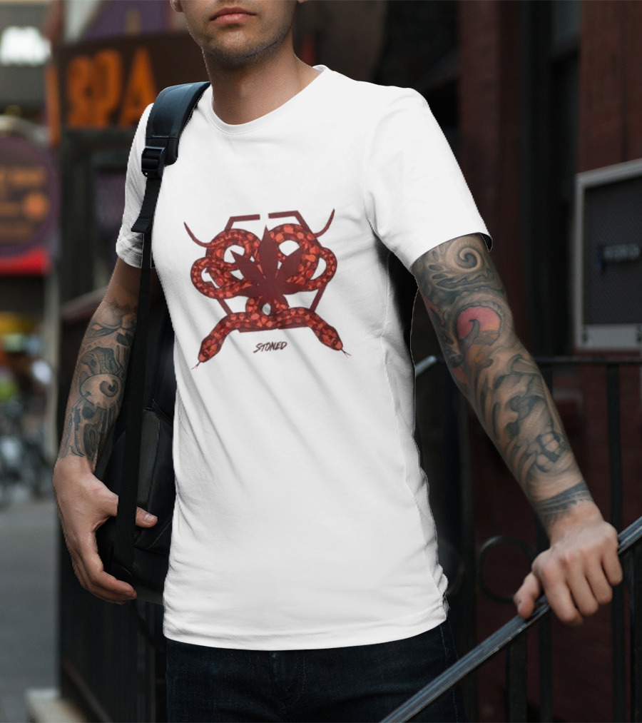 Stoned And Co Mystic Hexagon Snake With Leaf Motif T-Shirt
