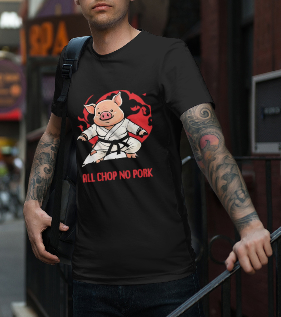 Wrestling Observer Figure Four Weekly All Chop No Pork Pig In Karate Gi With Red Circle Background T-Shirt