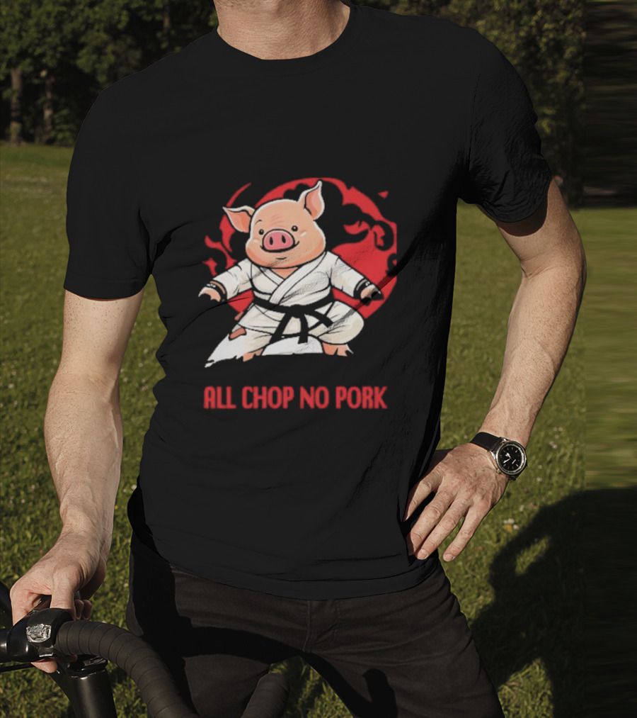 Wrestling Observer Figure Four Weekly All Chop No Pork Pig In Karate Gi With Red Circle Background T-Shirt