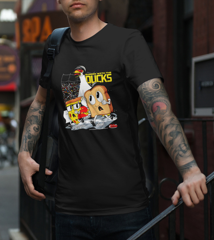 Running With The Ducks Brayton Brad Willie Cartoon Pizza And Toast Racing T-Shirt