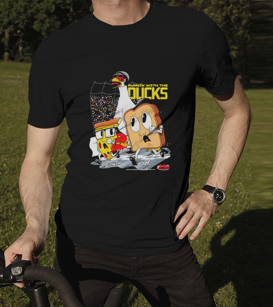 Running With The Ducks Brayton Brad Willie Cartoon Pizza And Toast Racing T-Shirt