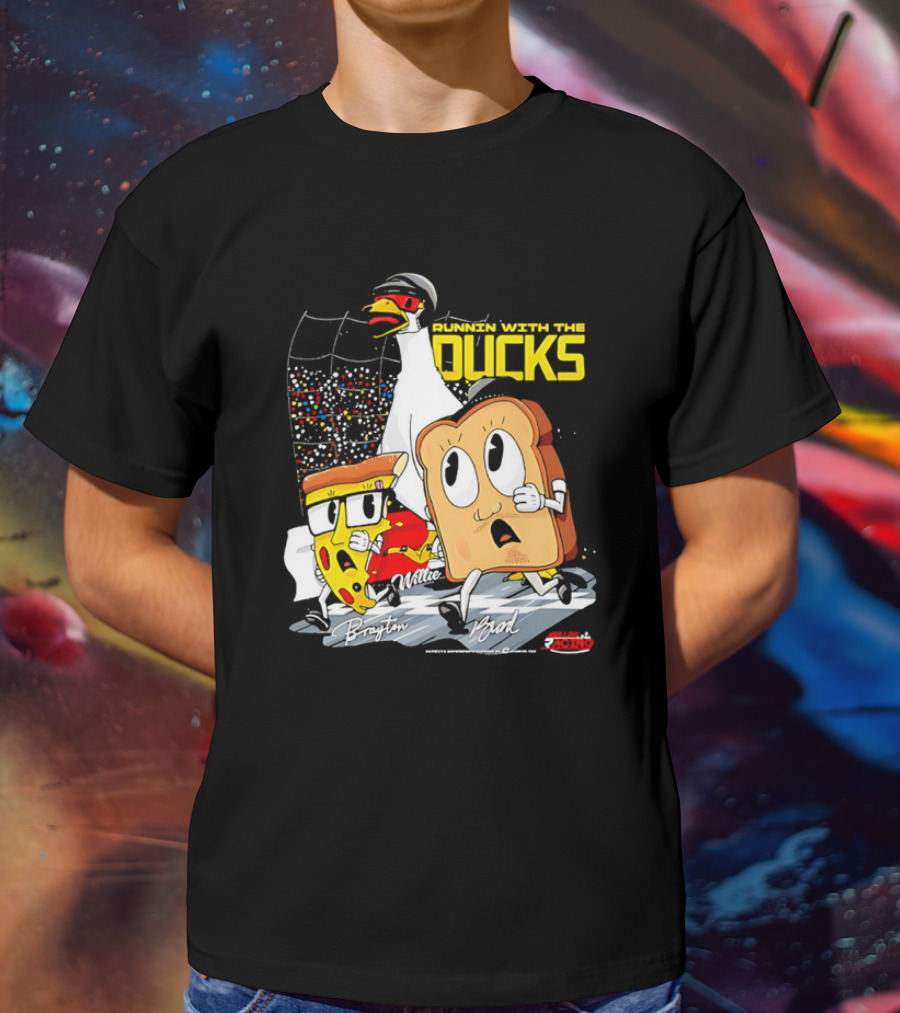 Running With The Ducks Brayton Brad Willie Cartoon Pizza And Toast Racing T-Shirt