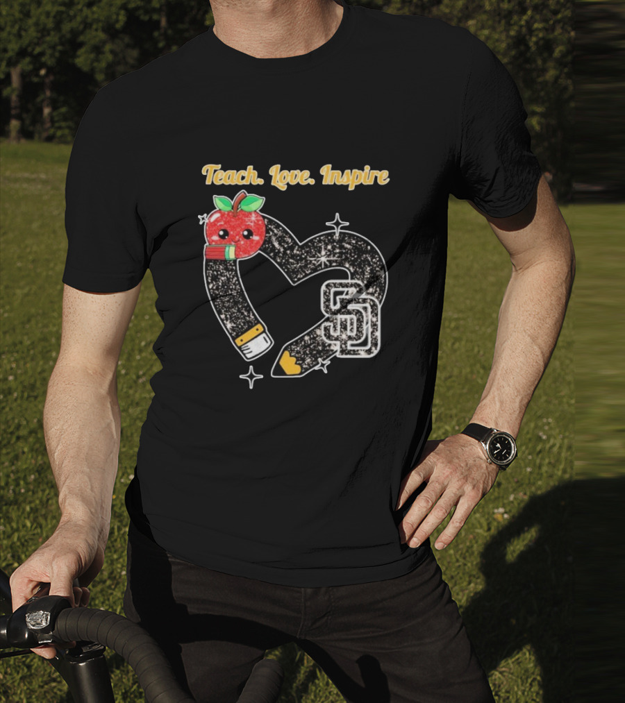 Teach Love Inspire San Diego Padres Sparkling Heart Apple Pencil T-Shirt