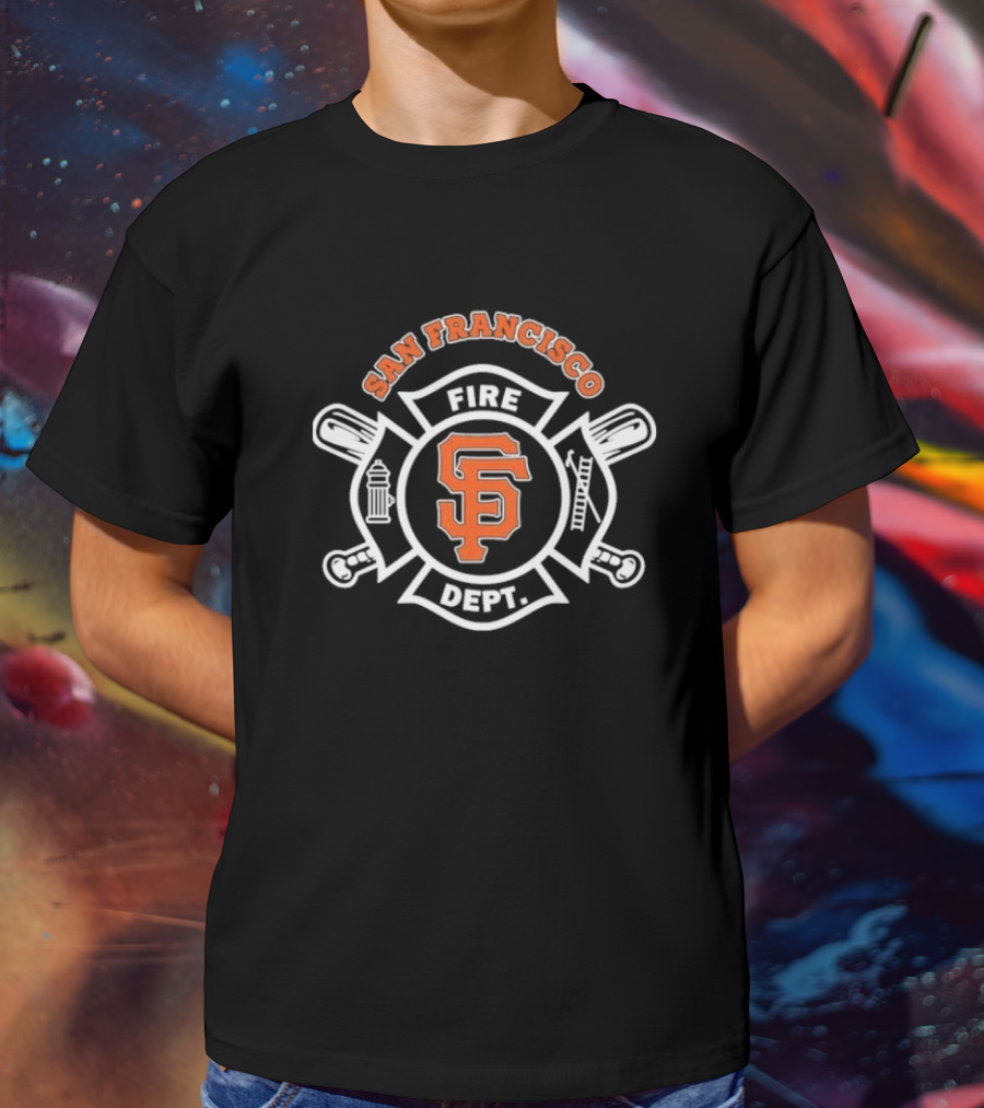 San Francisco Giants Fire Dept Firefighters SF Baseball Crossed Axes Ladder T-Shirt