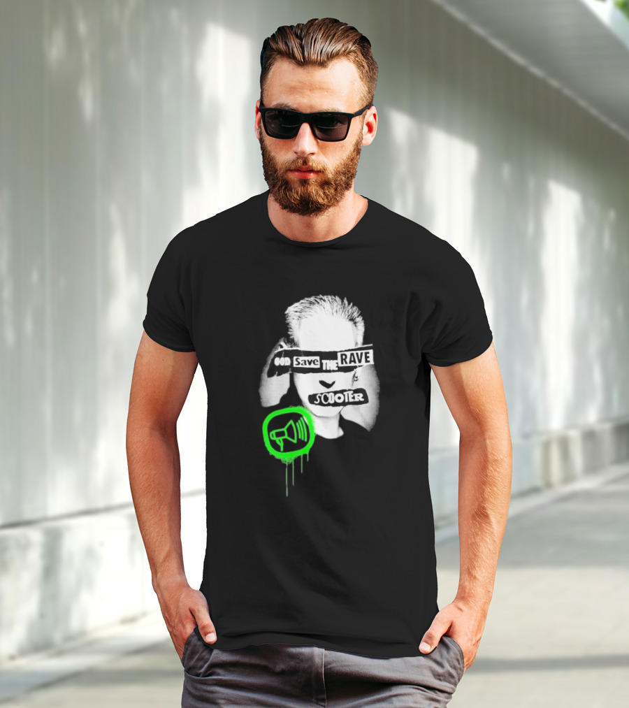 Scooter God Save The Rave Speaker Icon Bold Design T-Shirt