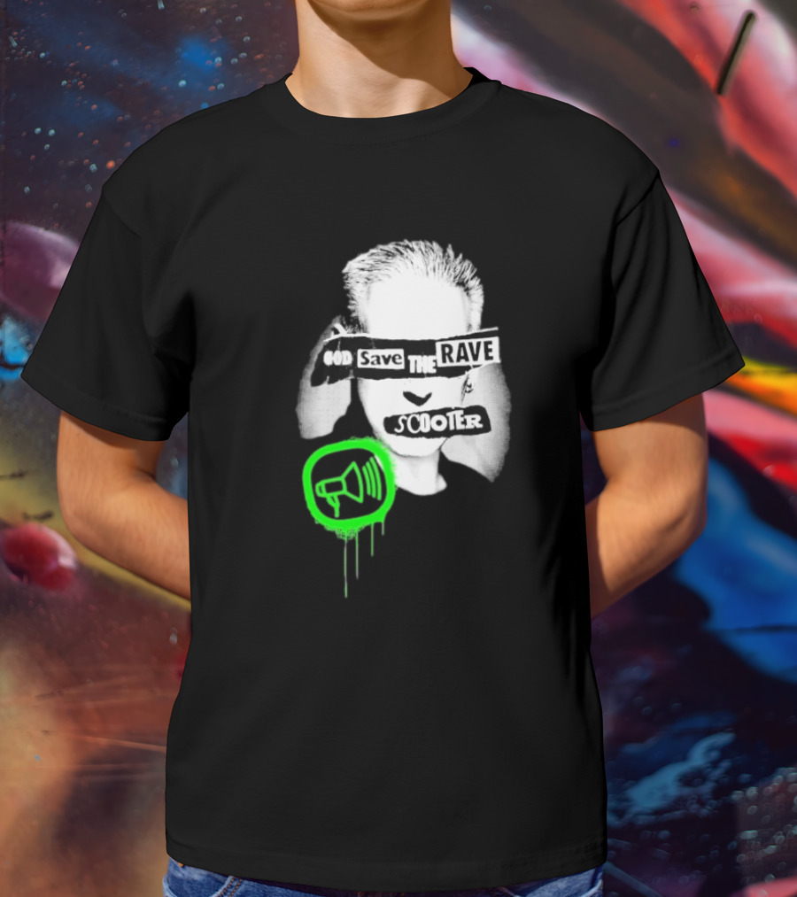 Scooter God Save The Rave Speaker Icon Bold Design T-Shirt