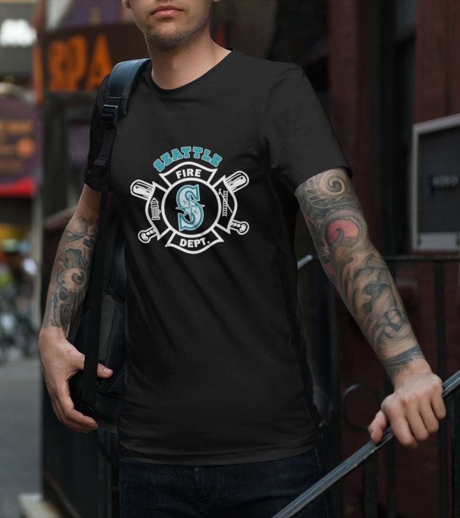 Seattle Mariners Fire Dept Firefighters Axes And Hydrant Emblem T-Shirt