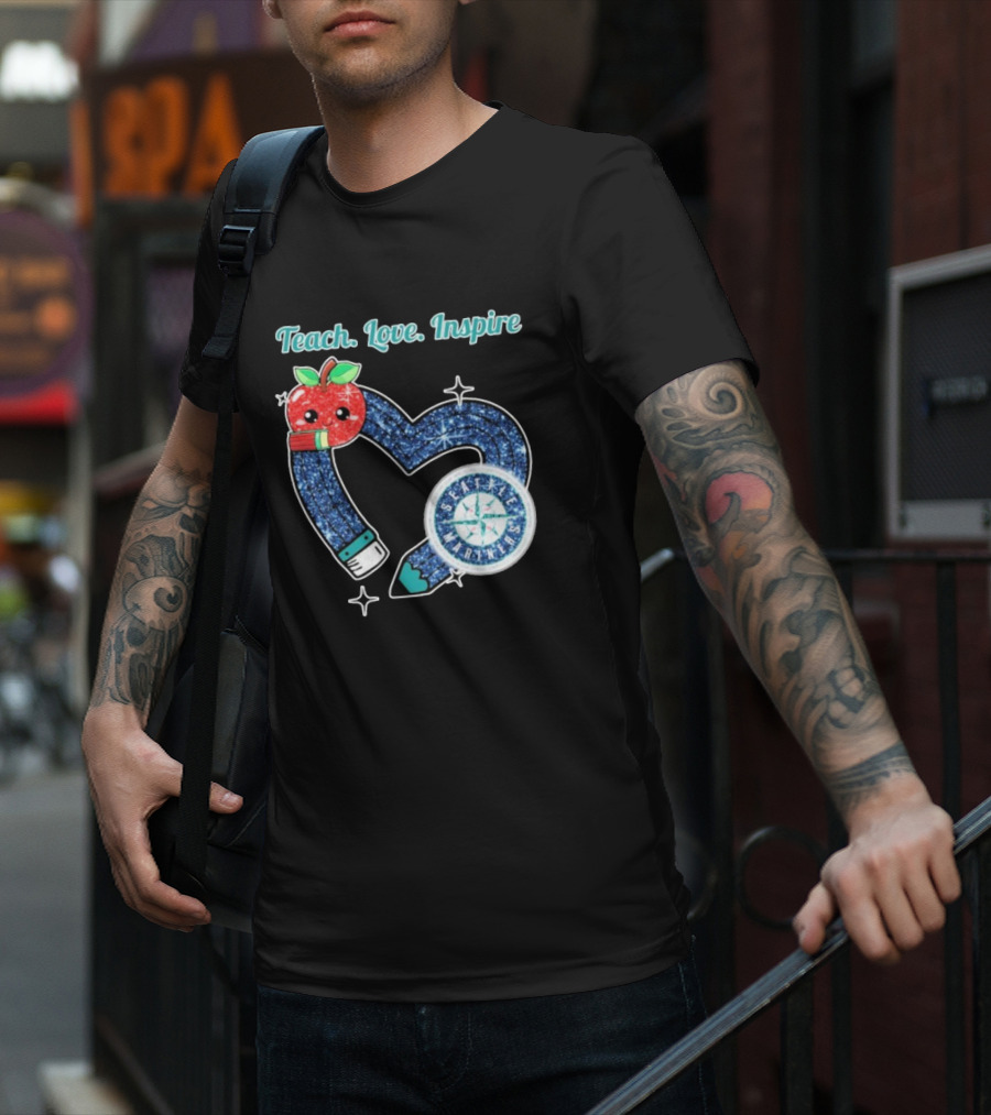 Seattle Mariners Teach Love Inspire Heart Apple Design T-Shirt