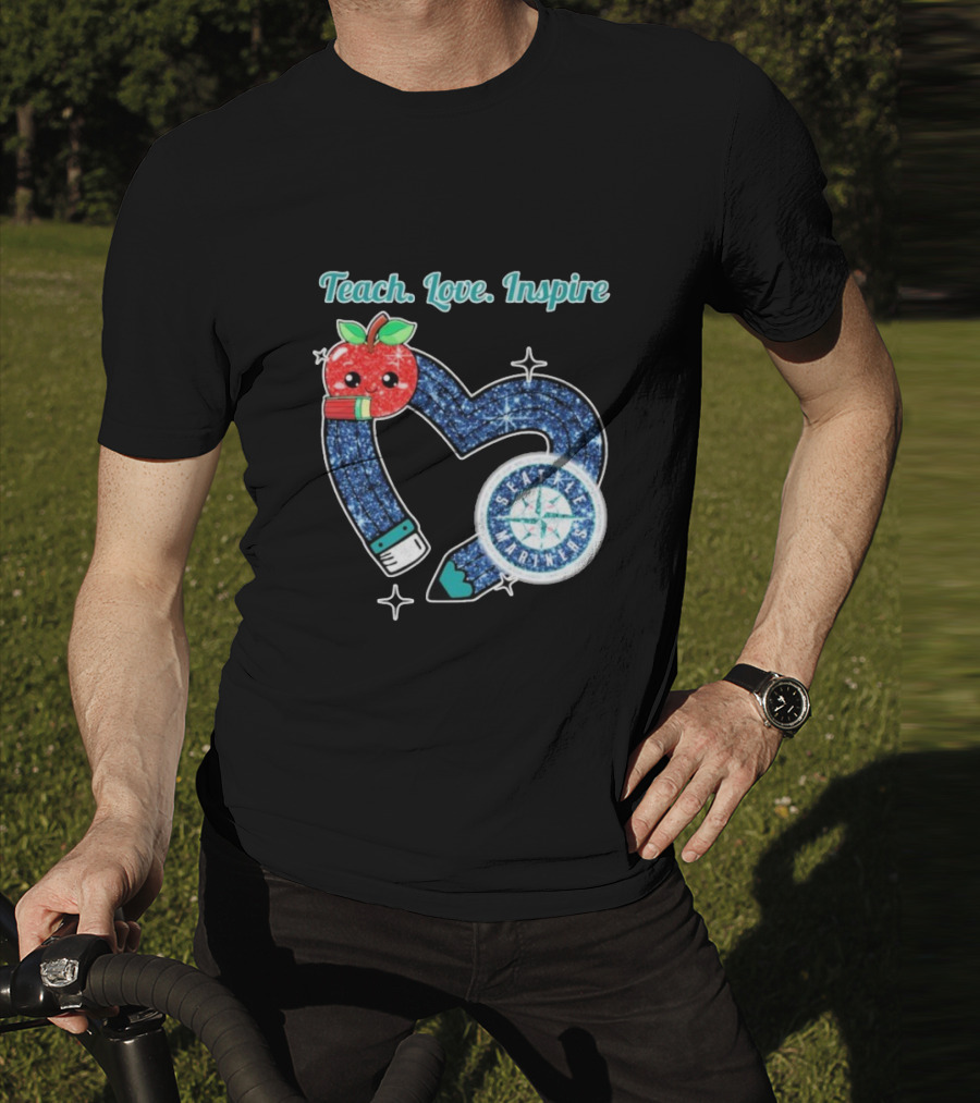 Seattle Mariners Teach Love Inspire Heart Apple Design T-Shirt