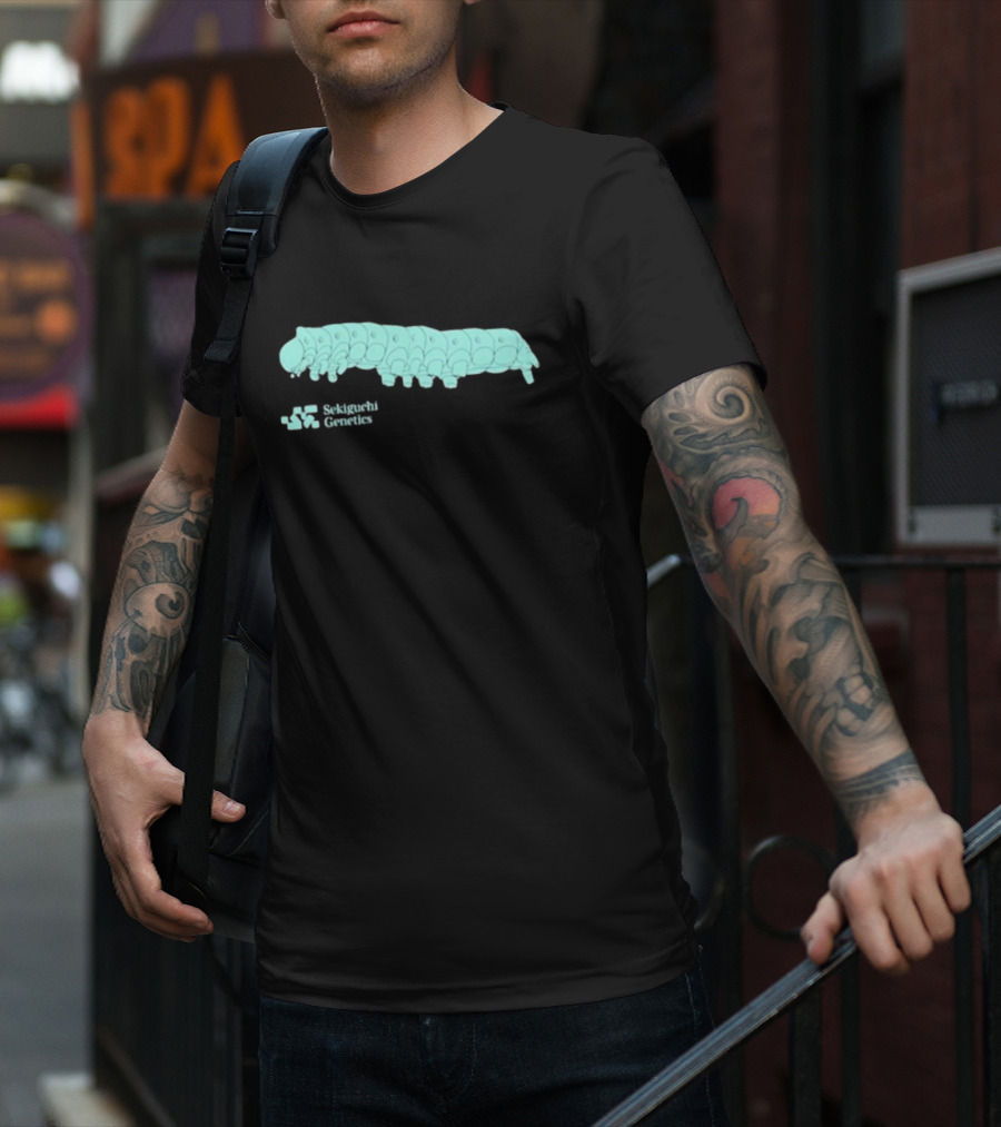 Sekiguchi Genetics Cartoon Caterpillar Image T-Shirt