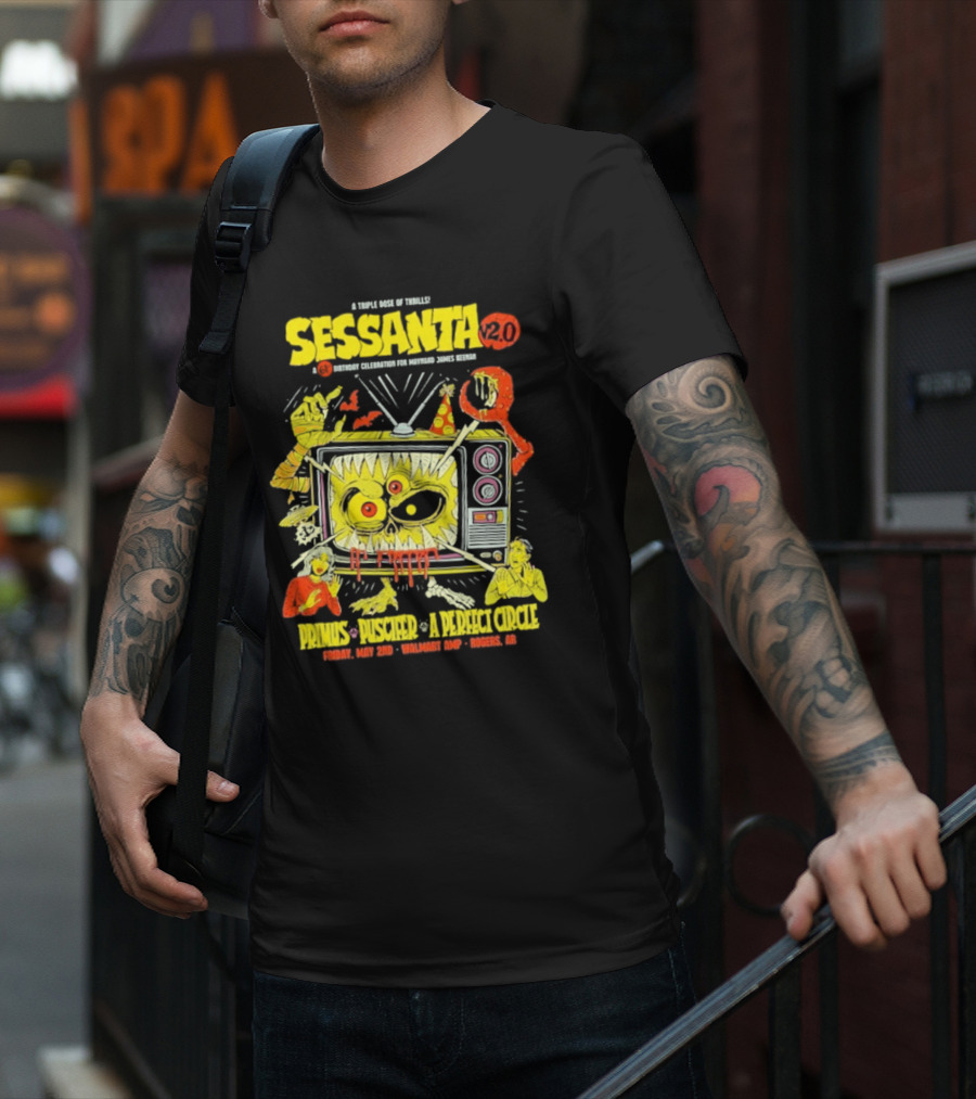 Sessanta 2.0 Event Primus Puscifer A Perfect Circle May 2 2025 Rogers AR Walmart AMP TV T-Shirt