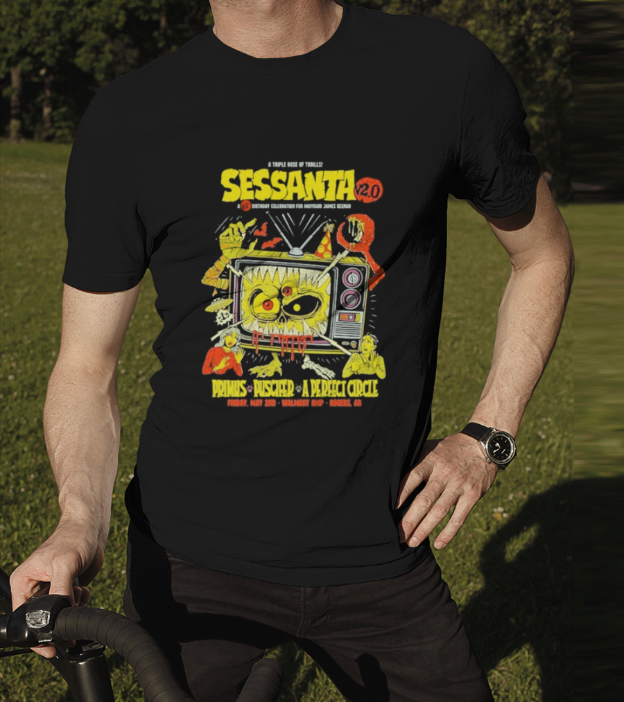 Sessanta 2.0 Event Primus Puscifer A Perfect Circle May 2 2025 Rogers AR Walmart AMP TV T-Shirt