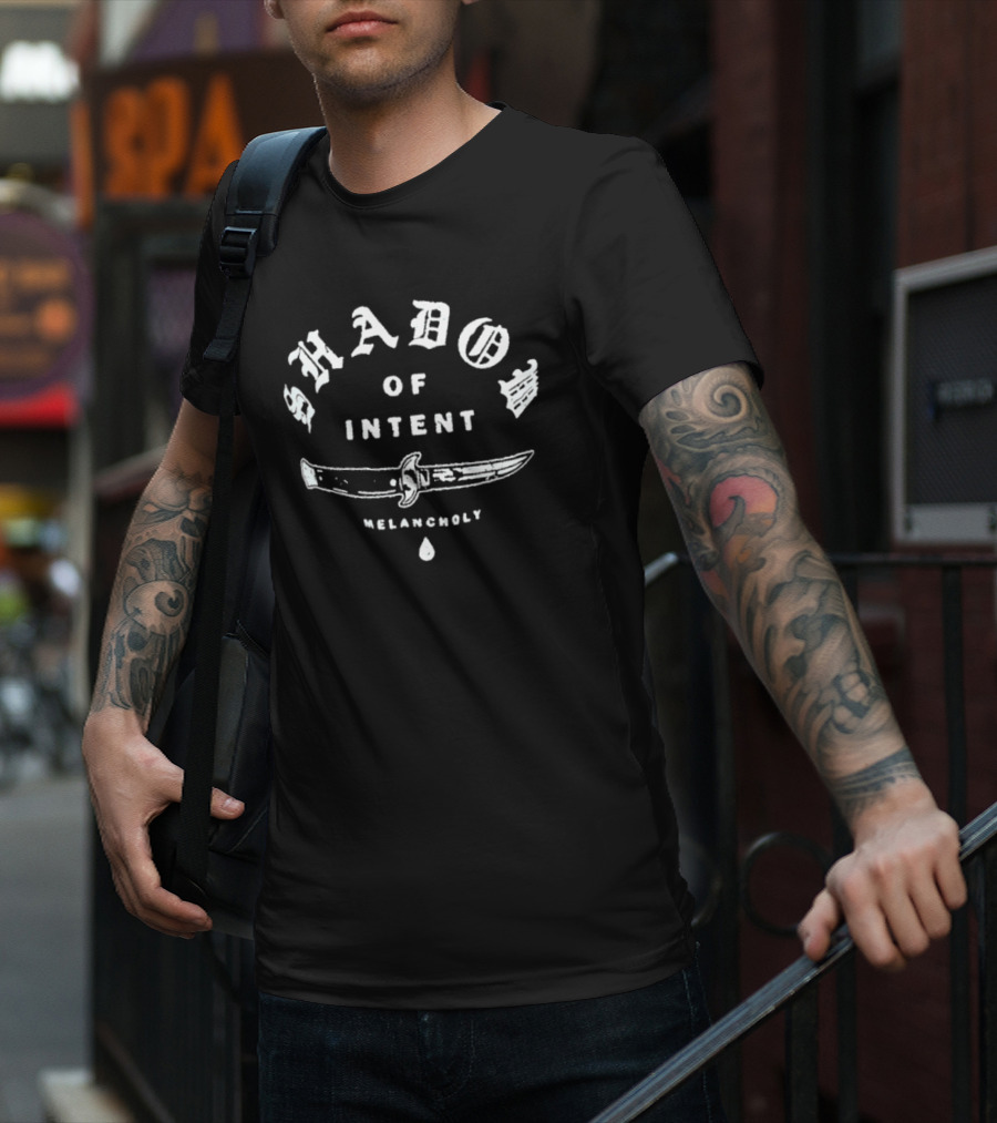 Shadow Of Intent Melancholy Knife Graphic With Tear Drop And Blade Design T-Shirt