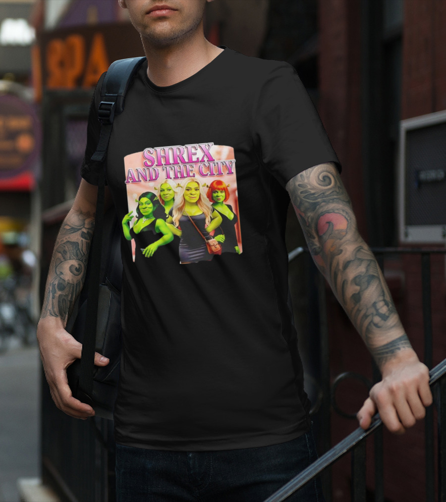 SHREX AND THE CITY Green Characters Ladies In Black Dresses T-Shirt