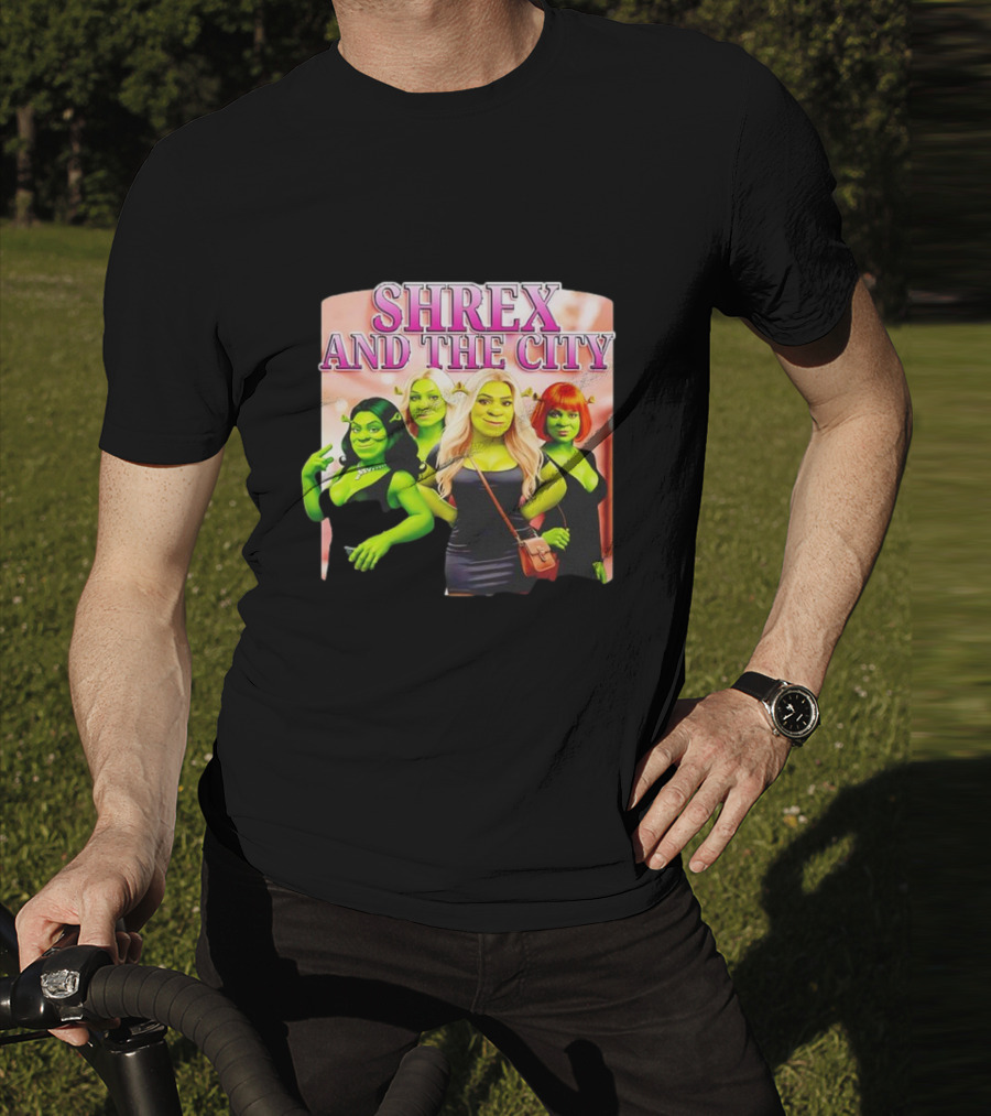 SHREX AND THE CITY Green Characters Ladies In Black Dresses T-Shirt