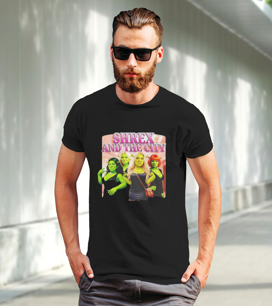 SHREX AND THE CITY Green Characters Ladies In Black Dresses T-Shirt