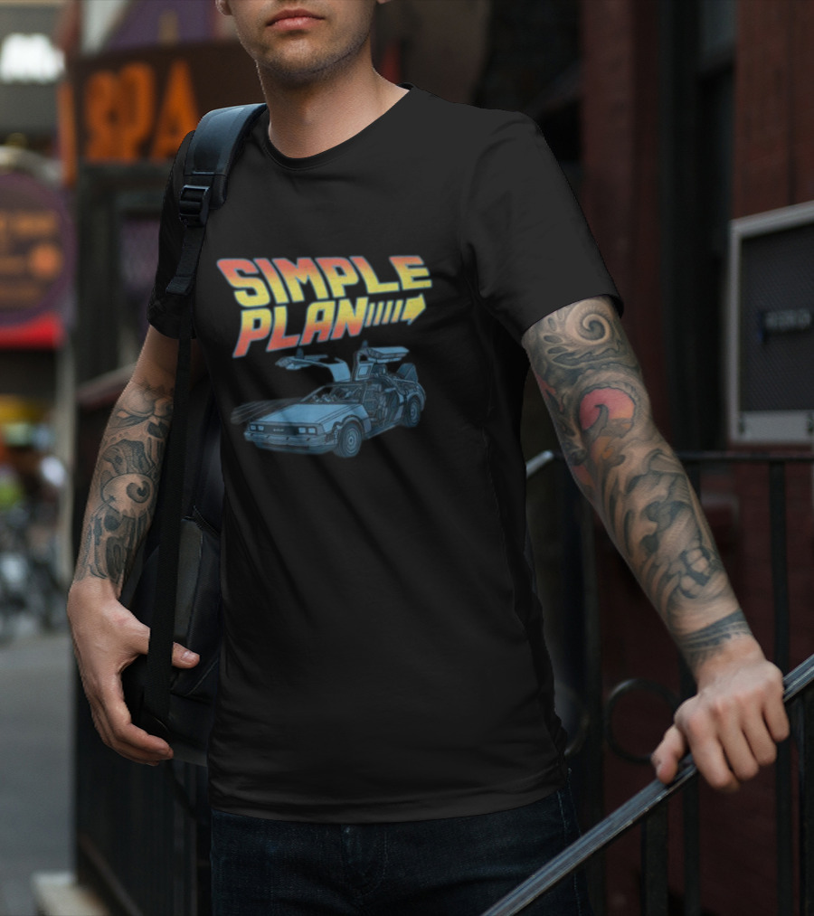 SIMPLE PLAN Time Travel Car Retro Style Cutout T-Shirt