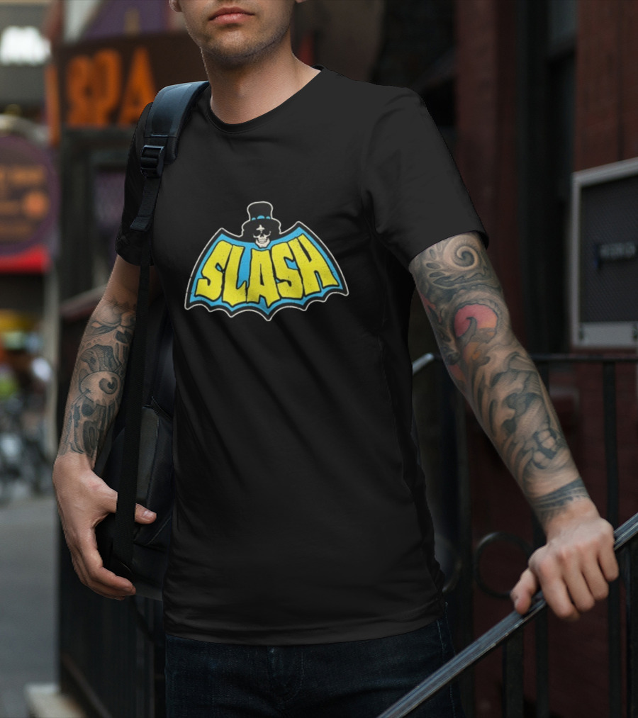 SLASH Batman Inspired Logo With Top Hat And Skull T-Shirt