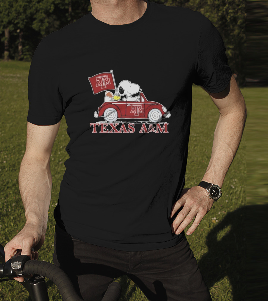 Snoopy Woodstock Driving Texas A&M Car Peanuts T-Shirt