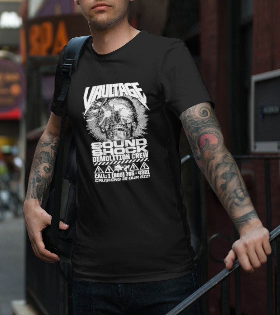 Vaultage Space Laces Sound Shock Demolition Crew Crushing Is Our Biz Skull T-Shirt