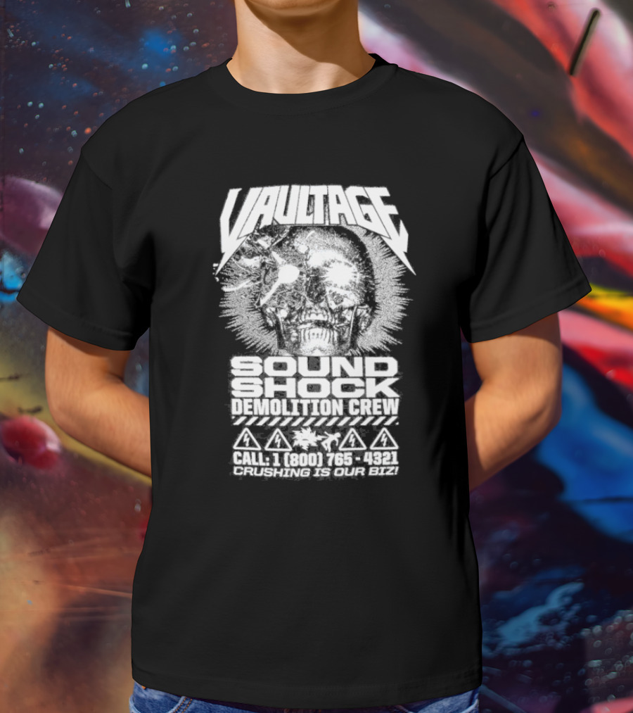 Vaultage Space Laces Sound Shock Demolition Crew Crushing Is Our Biz Skull T-Shirt