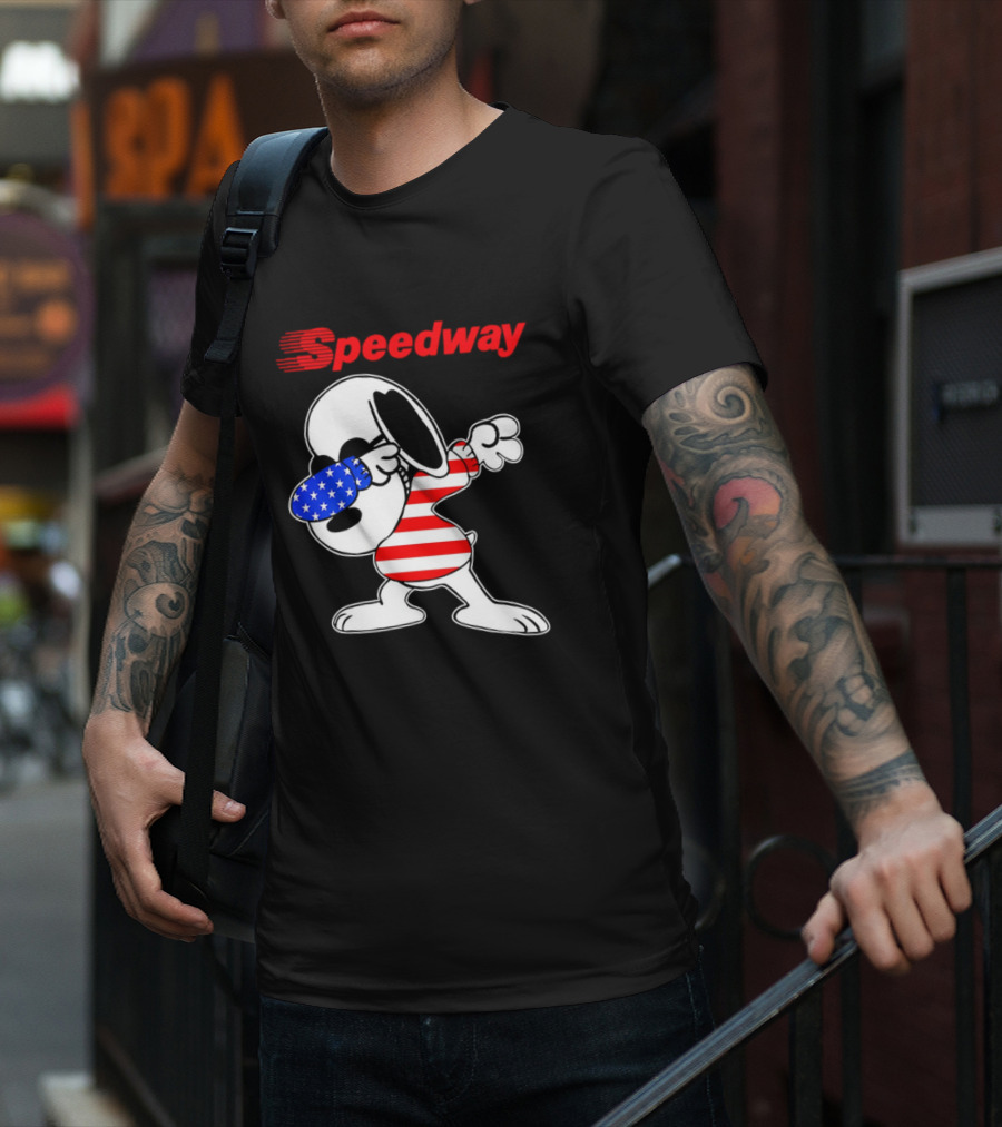 Speedway Snoopy Dabbing American Flag Outfit T-Shirt