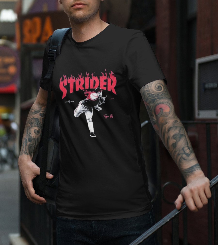 Strider Flames Baseball Pitcher Throwing Action T-Shirt