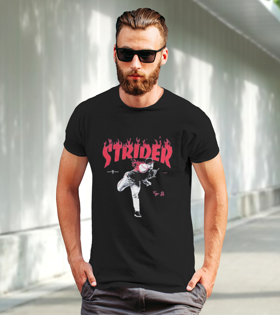 Strider Flames Baseball Pitcher Throwing Action T-Shirt