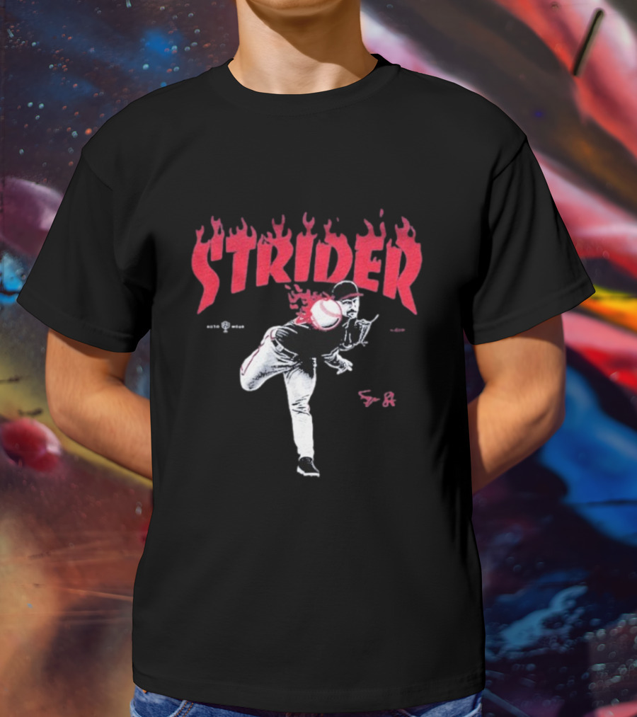 Strider Flames Baseball Pitcher Throwing Action T-Shirt
