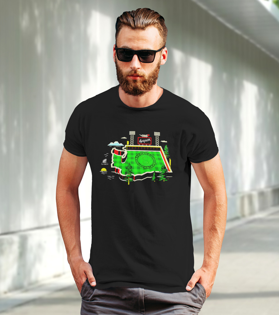 Spokane Indians Stadium Washington State Map Baseball Field T-Shirt