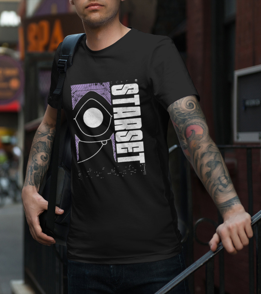 Starset Echo Purple Hooded Figure Bold White Text T-Shirt