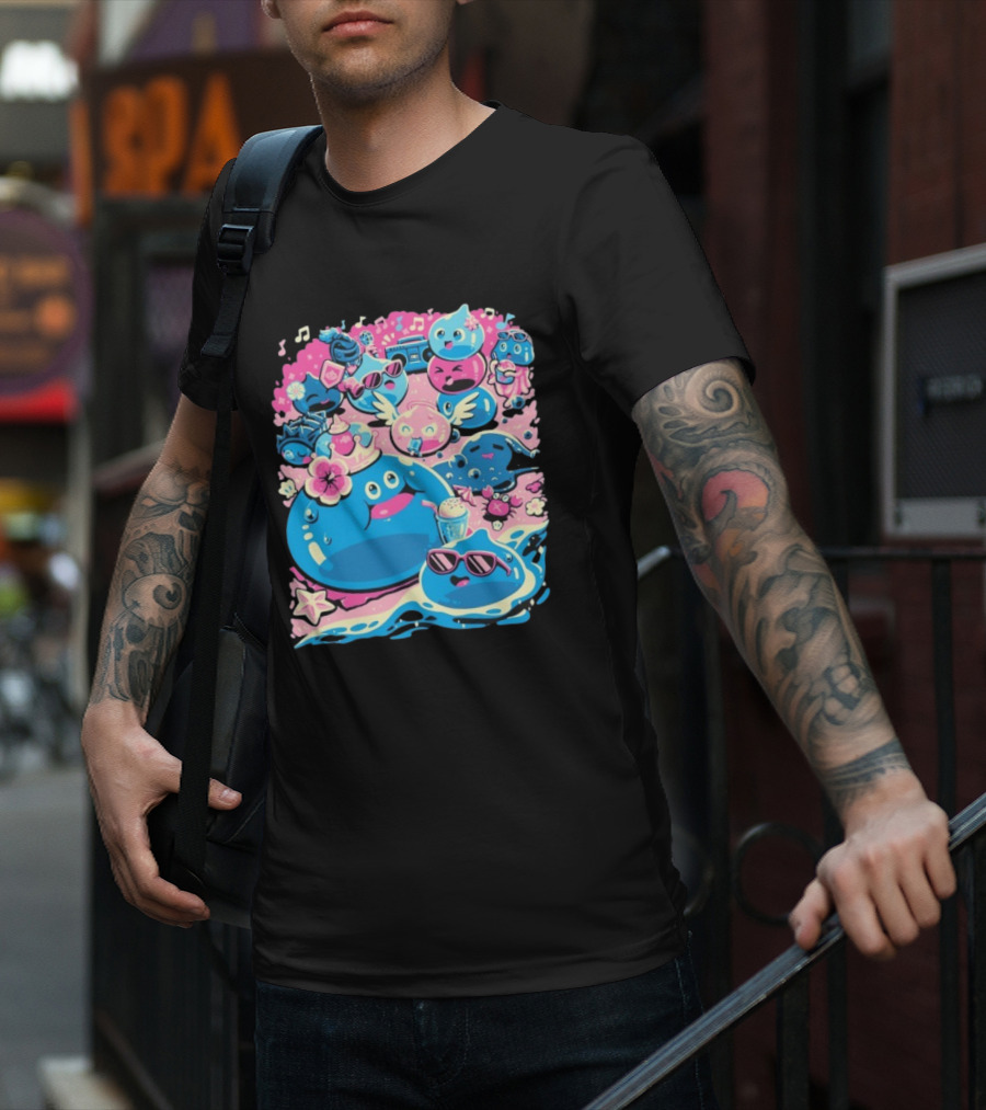 Summer Slimes Cute Blue And Pink Watercolor Style Festival Fun T-Shirt