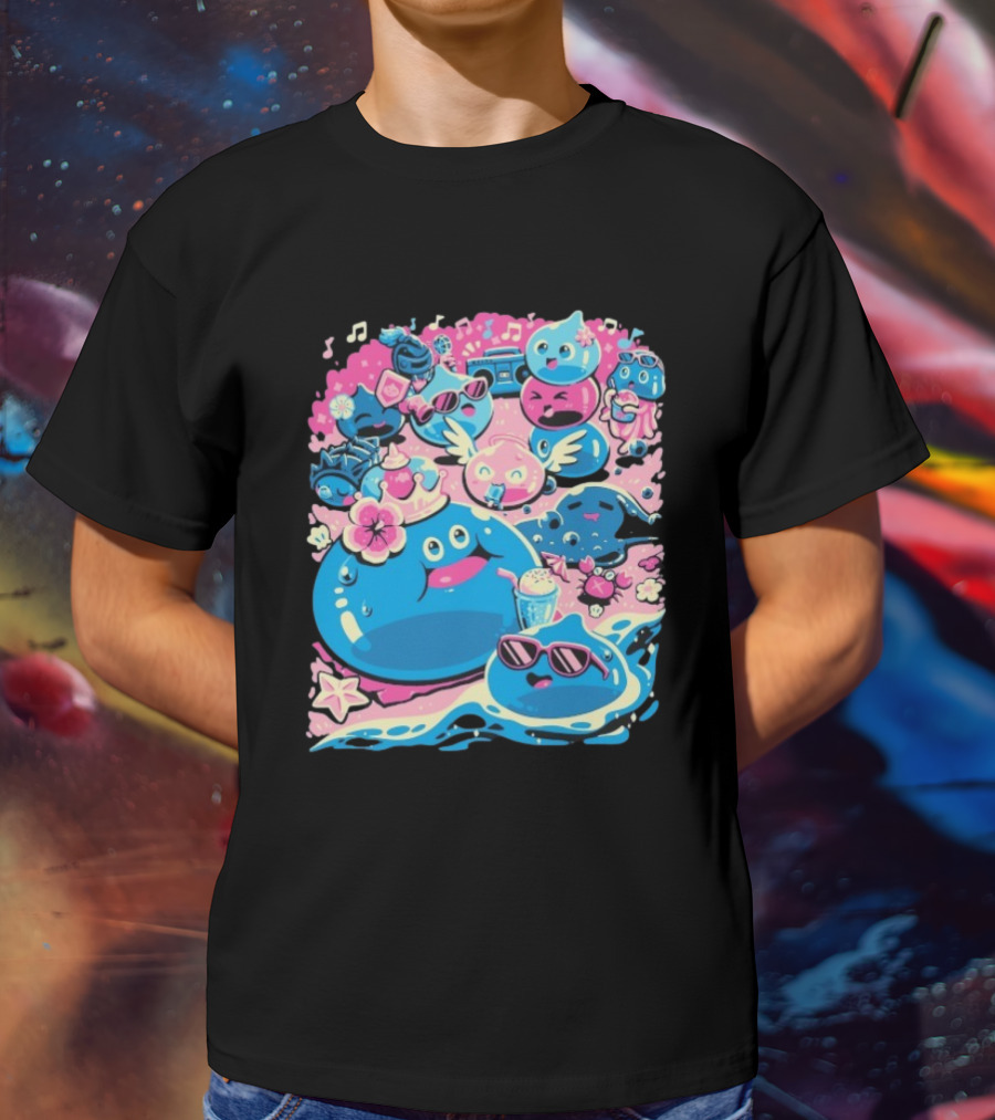 Summer Slimes Cute Blue And Pink Watercolor Style Festival Fun T-Shirt