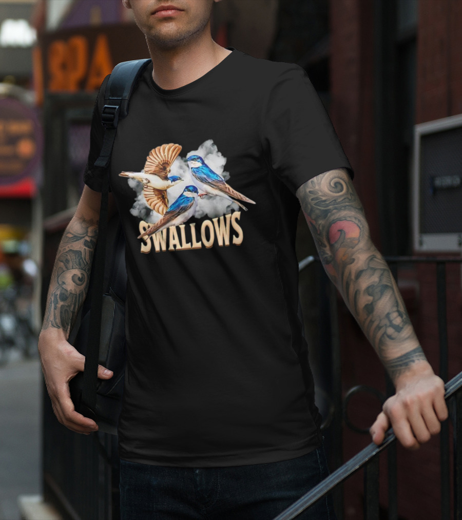 Swallows Blue Bird Trio With Clouds T-Shirt