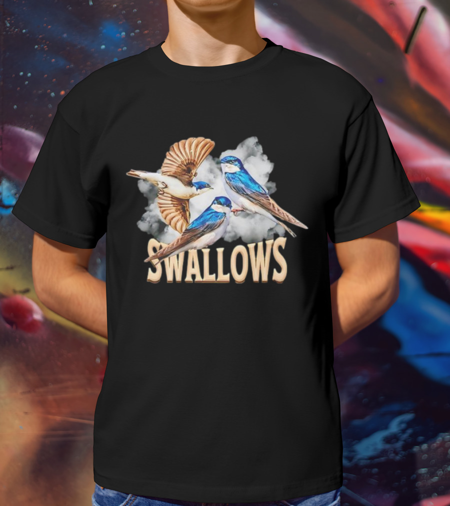 Swallows Blue Bird Trio With Clouds T-Shirt